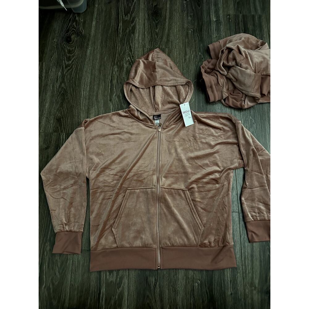Felina Luxe Velour Zip Hoodie and Jogger Set Ash Rose size Large